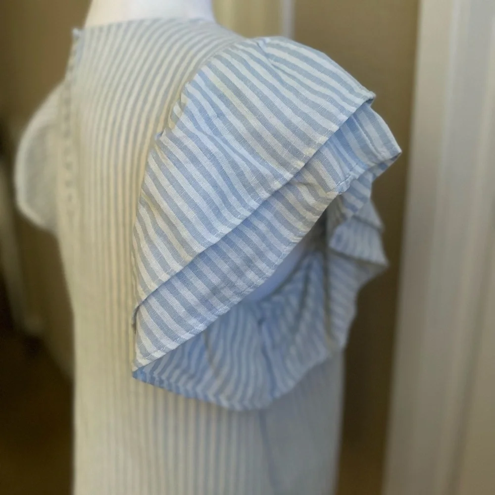 A New Day Stripped Blue/White Ruffled Sleeves Blouse Size: Small - Picture 7 of 7
